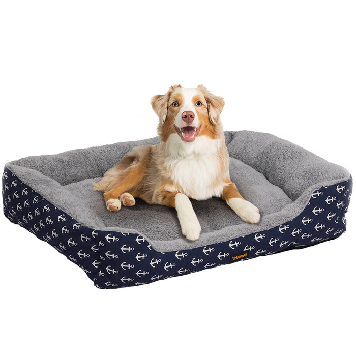PaWz Pet Dog Cat Bed Deluxe Soft Cushion Lining Warm Kennel Navy Anchor L