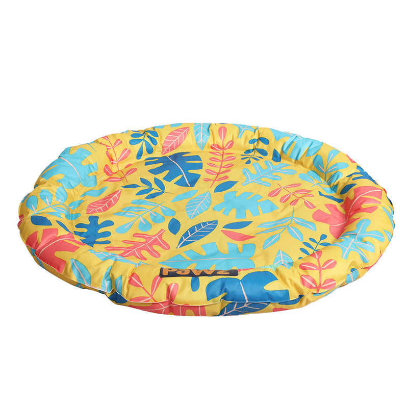 PaWz Pet Cool Gel Mat Cat Round Bed Dog Bolster Waterproof Self-cooling Pads Summer Yellow- Floral Large Round