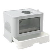 PaWz Foldable Cat Litter Box Tray Enclosed Kitty Toilet Hood Hair Grooming Gray