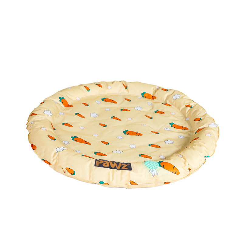PaWz Pet Cool Gel Mat Cat Round Bed Dog Bolster Waterproof Self-cooling Pads Summer Beige- Carrot Large Round