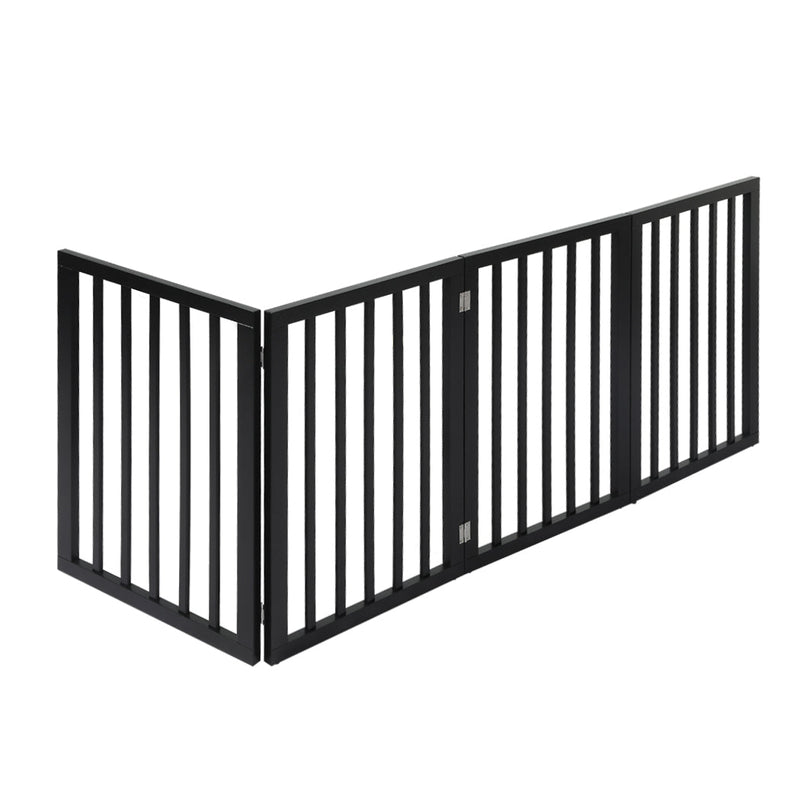 Wooden Pet Gate Dog Fence Retractable Barrier Portable Door 4 Panel