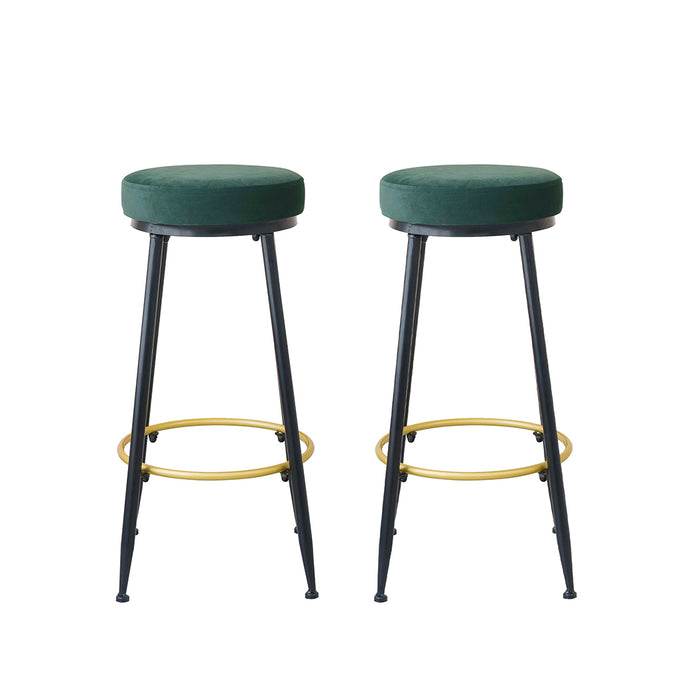 Levede Upholstered Bar Stools Backless Velvet Kitchen Counter Chairs x2