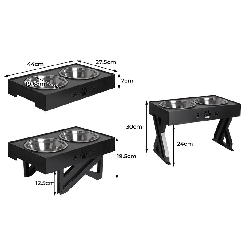 PaWz Elevated Pet Feeder Food Water Double Bowl Adjustable Height Raised Stand