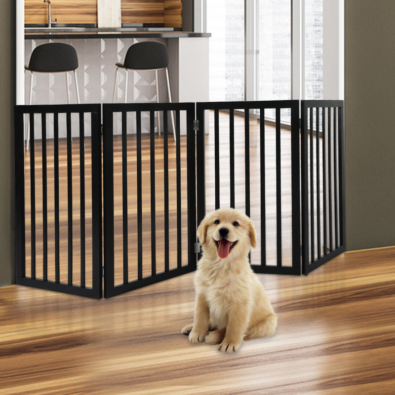 Wooden Pet Gate Dog Fence Retractable Barrier Portable Door 4 Panel