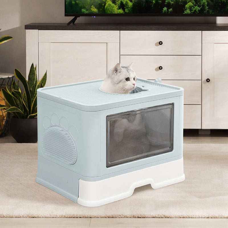 PaWz Foldable Cat Litter Box Tray Enclosed Kitty Toilet Hood Hair Grooming