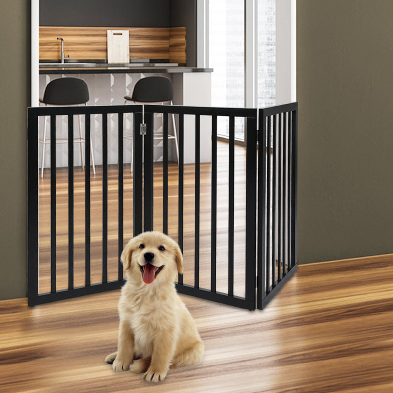 Wooden Pet Gate Dog Fence Retractable Barrier Portable Door 3 Panel