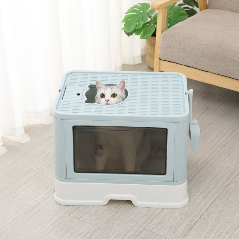 PaWz Foldable Cat Litter Box Tray Enclosed Kitty Toilet Hood Hair Grooming
