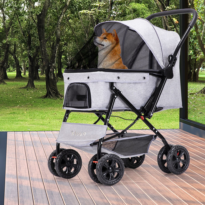 PaWz Pet Stroller Pram Dog Carrier Trailer Strollers 4 Wheels Foldable Large