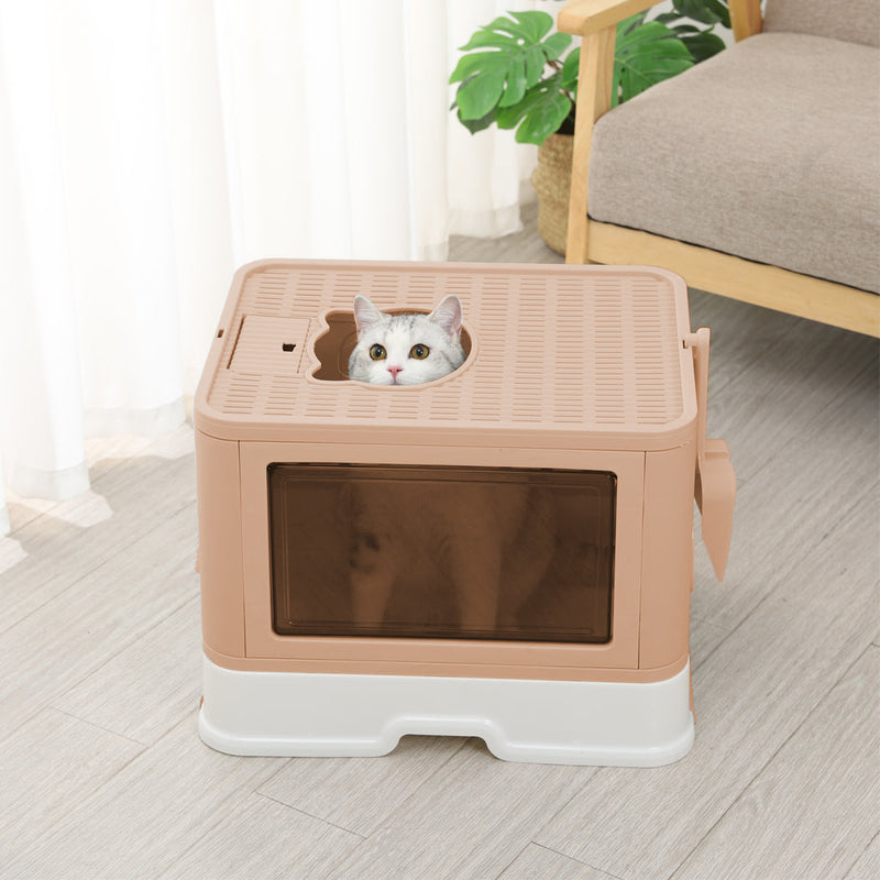 PaWz Foldable Cat Litter Box Tray Enclosed Kitty Toilet Hood Hair Grooming